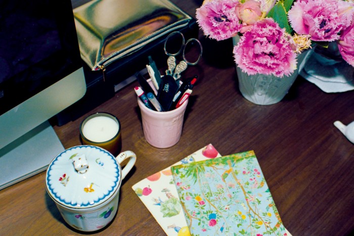 Floral objects on her desk