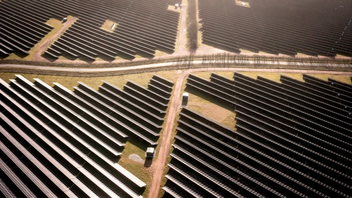 Solar panel installations surrounding the village of Hjolderup in southern Denmark