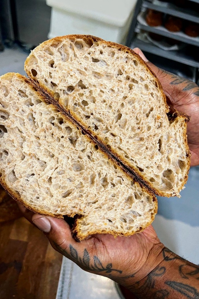 A loaf of Farro’s table bread, milled with local wholegrain 