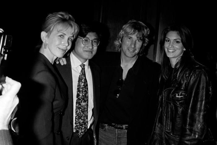 Li Lu with a group of celebrity friends –actress Trudie Styler, actor Richard Gere and model Cindy Crawford – at a theatre in New York in 1994 
