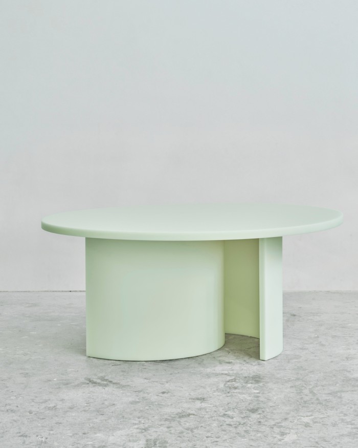 The Sabine Marcelis Soap Table – a pale-green, oval-shaped modernist table – at Etage Projects in Copenhagen 