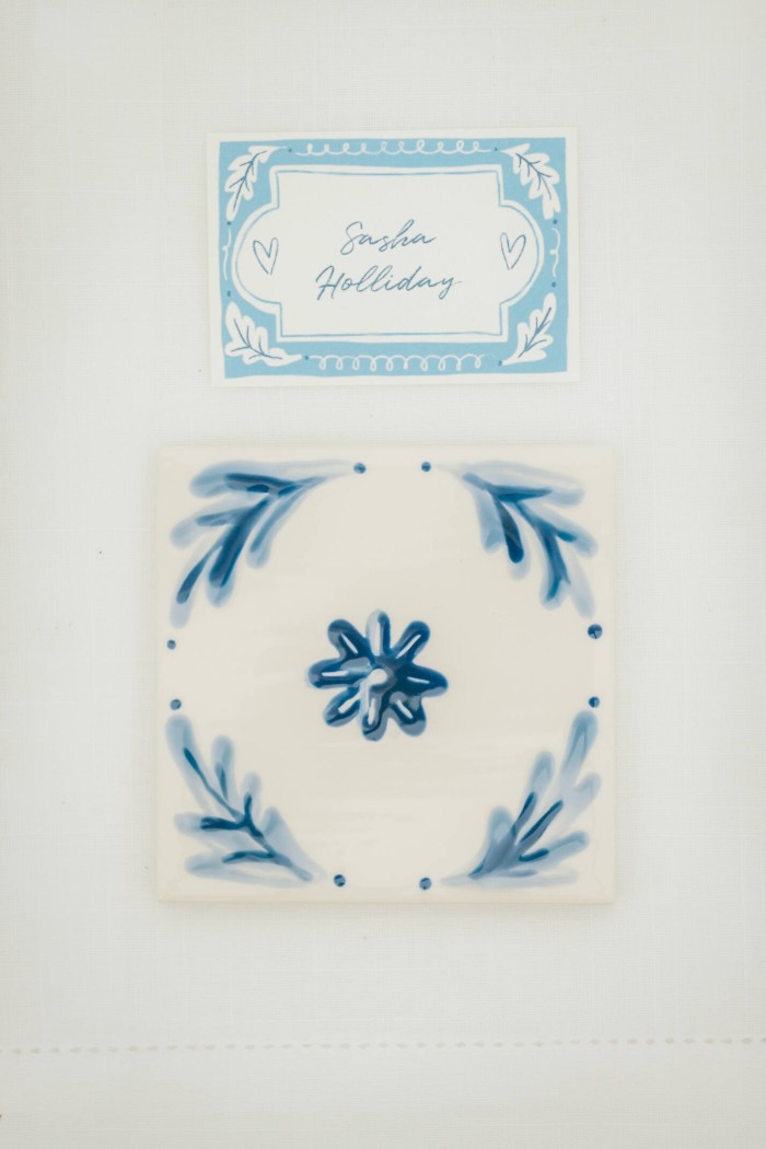 Bespoke wedding stationery and delftware-inspired tile by Sasha Compton