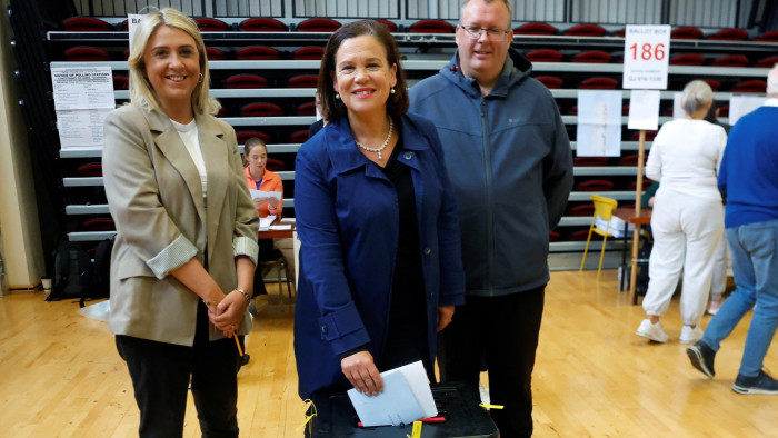 Sinn Féin president Mary Lou McDonald casts her vote in Dublin in elections on Friday 