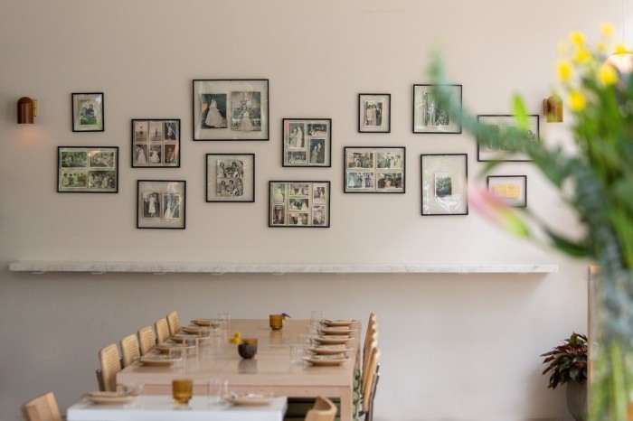 Pictures adorn the walls of a restaurant