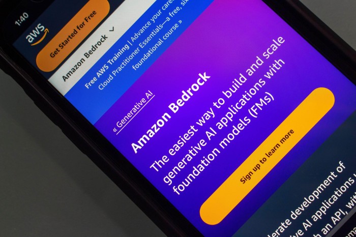 A mobile phone screen displays a web page open on Amazon Bedrock