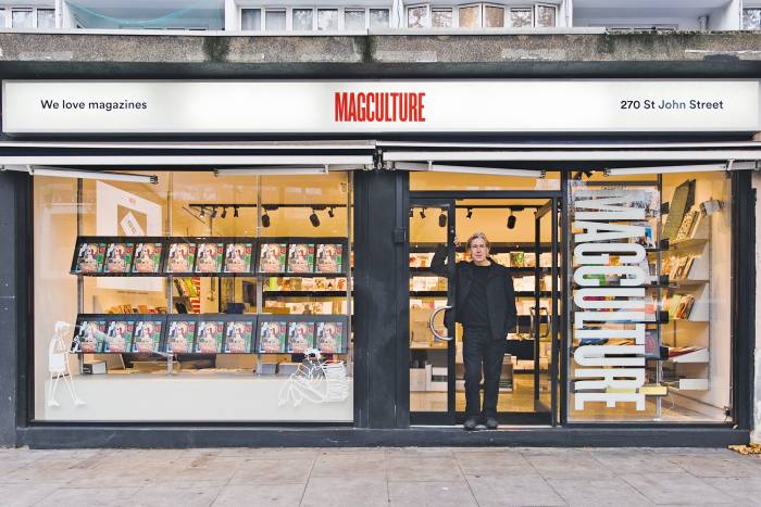 Jeremy Leslie in front of MagCulture in Clerkenwell