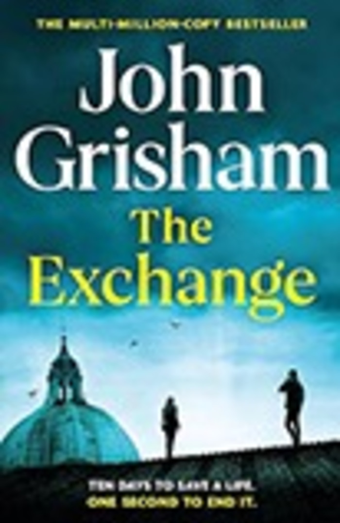 The Exchange book jacket, showing to figures in silhouette, with the dome of a building in the background