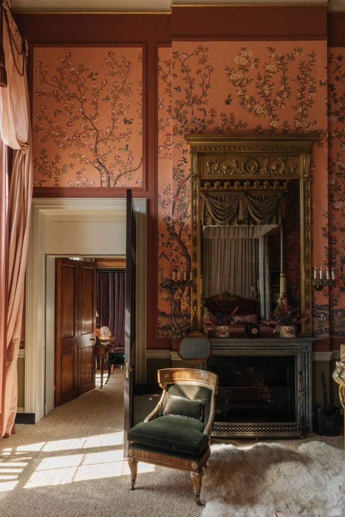 The Howard Bedroom at Belvoir castle with its bespoke wallpaper by de Gournay