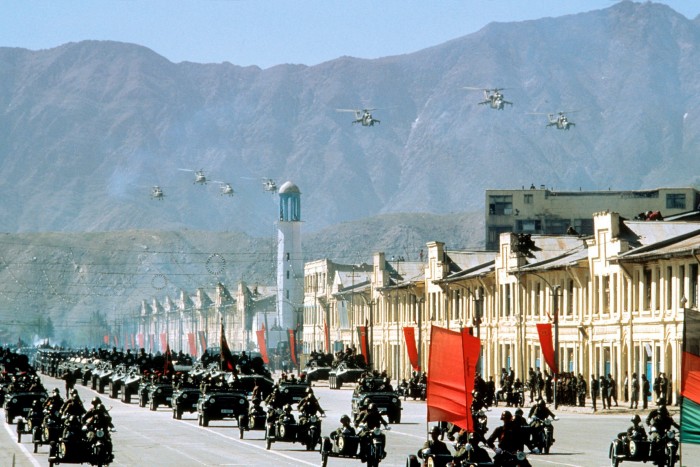 A military parade with Soviet-made weaponry in Kabul, 1986
