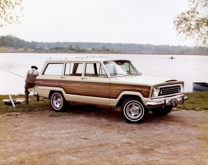 A 1975 Jeep Wagoneer with classic wood-grain panelling