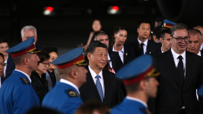 China’s President Xi Jinping is greeted by Serbian President Aleksandar Vučić in Belgrade
