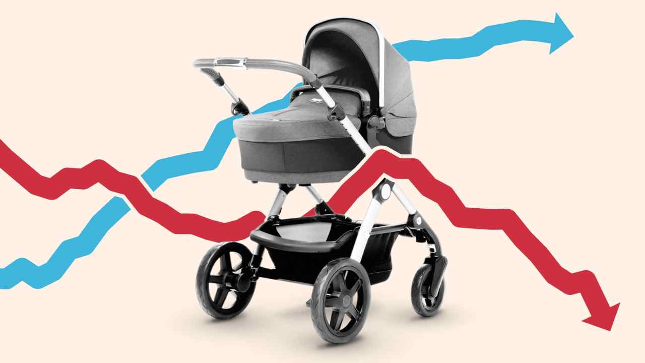 Montage image of a pushchair and two chart lines