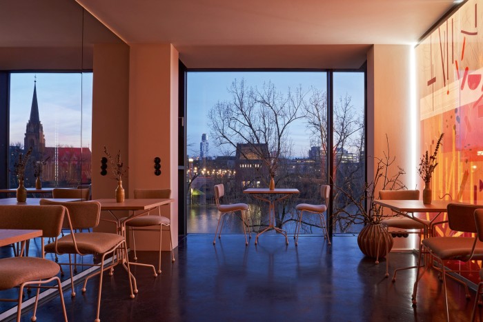 The dining room has views of the river Main