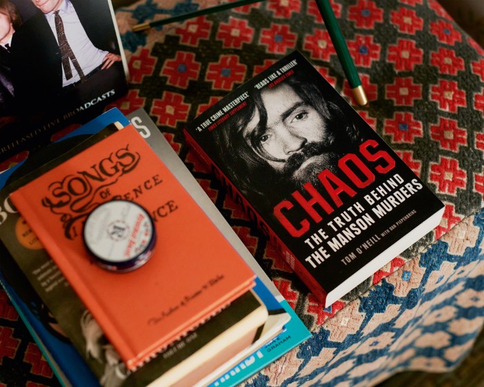 A selection of Alexa Chung’s books, including Chaos by Tom O’Neill