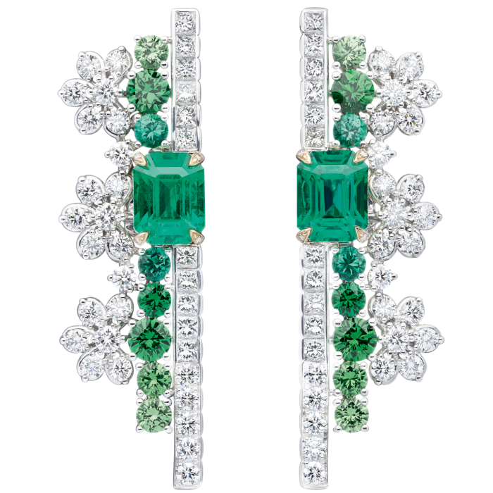 Dior white- and yellow-gold, diamond, emerald and tsavorite-garnet Délicat earrings, POA