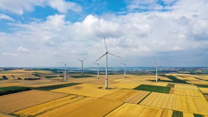 Wind turbines in an agricultural field in Germany