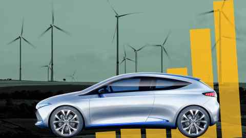 Montage of car and wind turbines