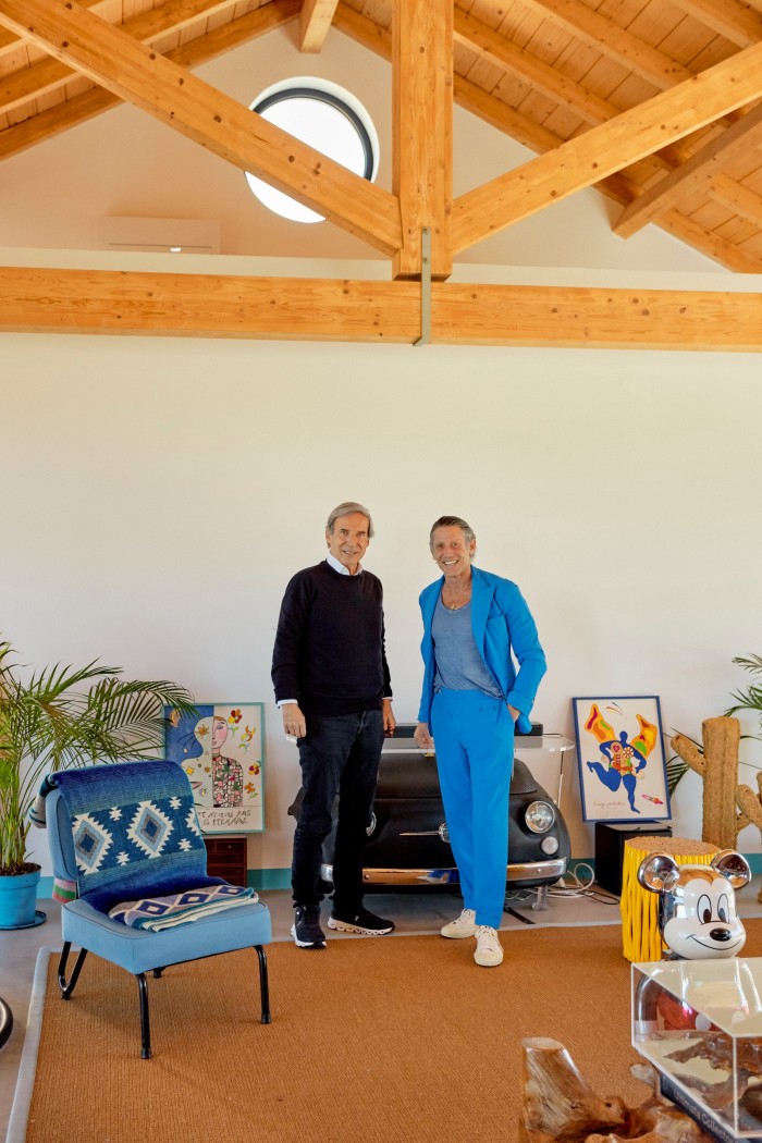 Simon de Pury (left) and Lapo Elkann at Elkann’s home in Comporta, Portugal