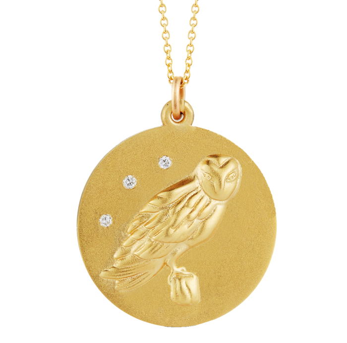 Star Animal Sundays gold, diamond and sapphire Owl Charm chain necklace, £774