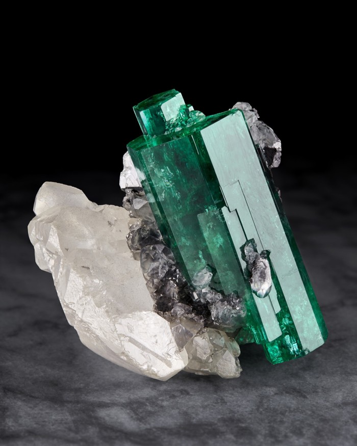 Colombian emerald on calcite, from a 2019 Wilensky exhibition