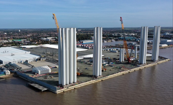 An aerial view of the Siemens Gamesa offshore blade factory on the banks of the River Humber in Hull, north east England