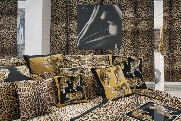 Leopardo velvet round bed, POA, and velvet cushions, from £375, farfetch.com