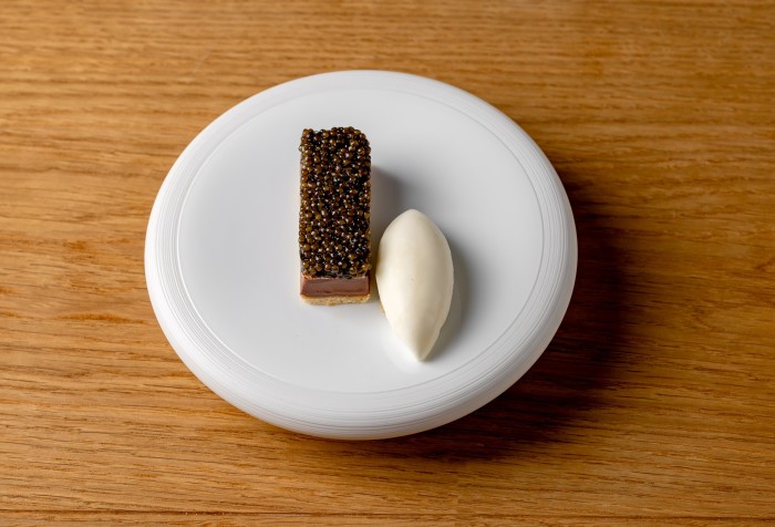 The caviar-topped chocolate tart at Cocochine Mayfair