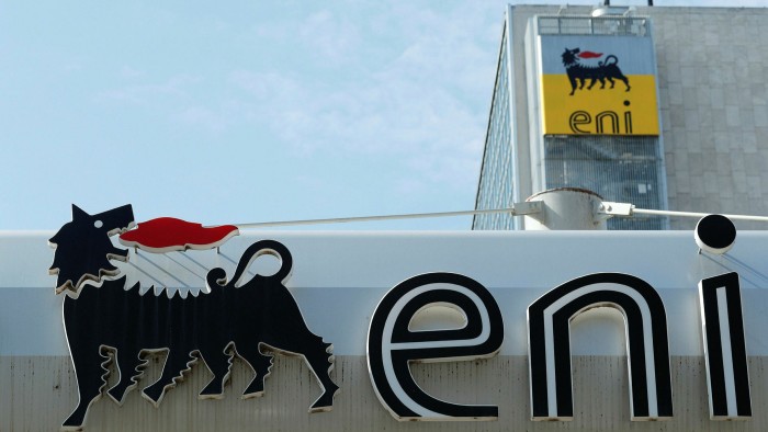 The logo of Italian energy company Eni at a petrol station in Rome