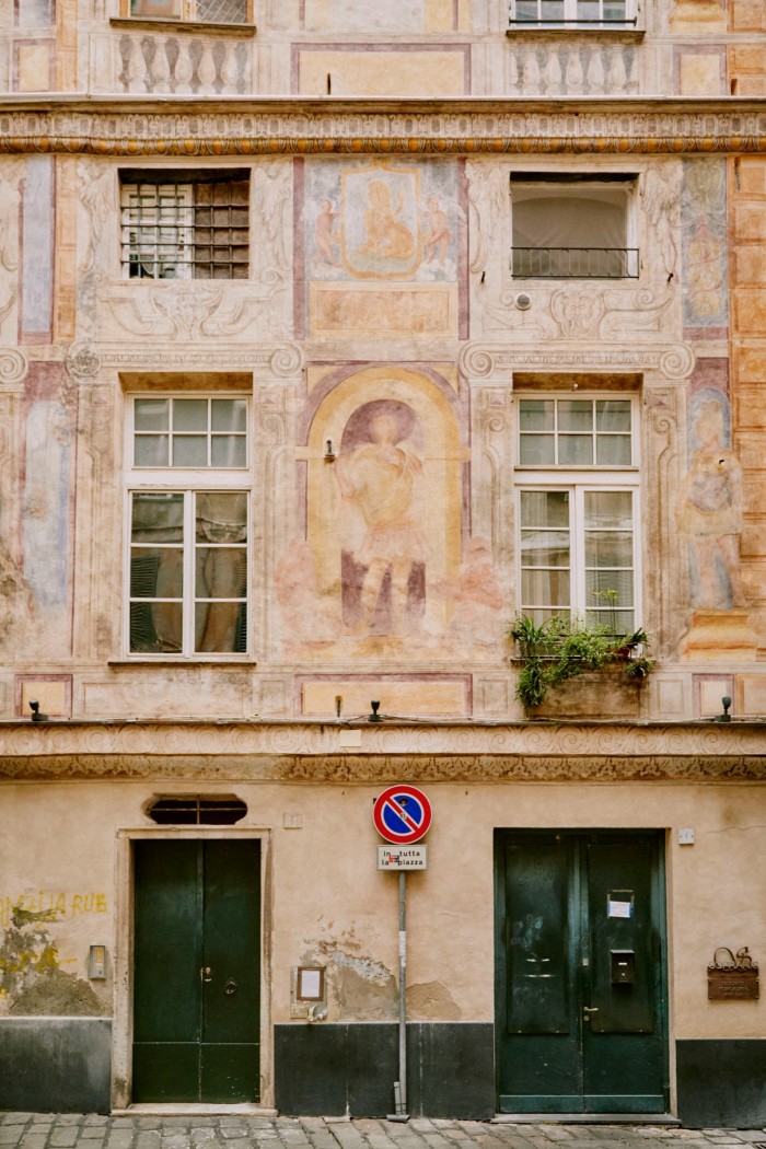 17th-century frescoes on a palazzo façade in the city’s historic centre