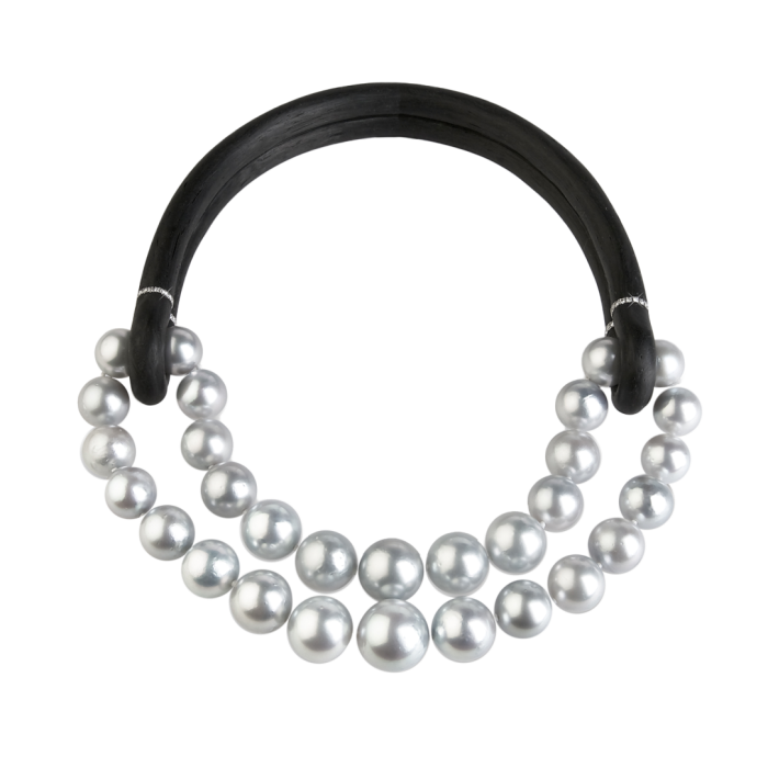 Fabio Salini white-gold, carbon fibre, diamond and South Sea-pearl necklace. Estimate to be confirmed