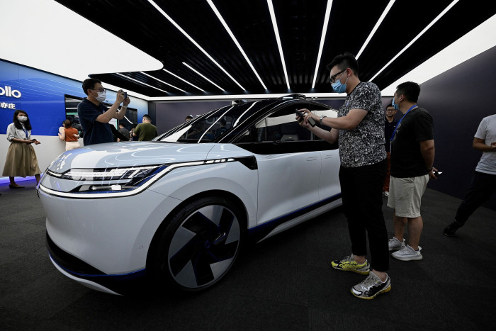 A self-driving vehicle developed by Baidu’s Apollo Go pictured in Beijing