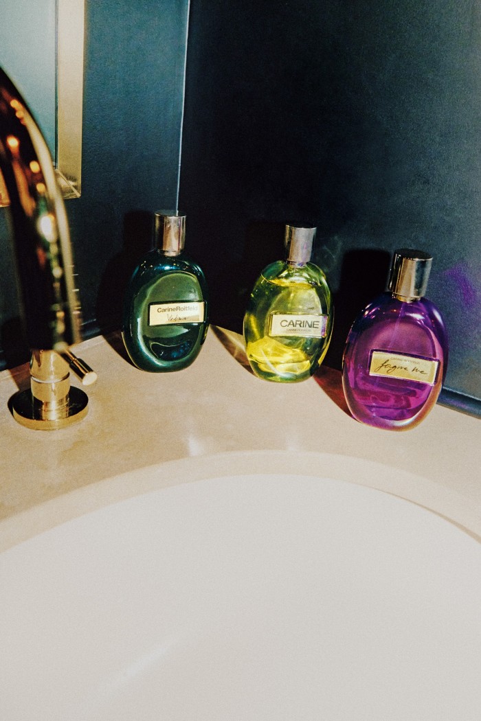 Her own perfumes in the bathroom