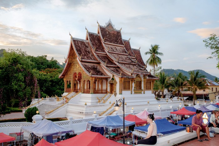 Haw Pha Bang temple, with the night market below