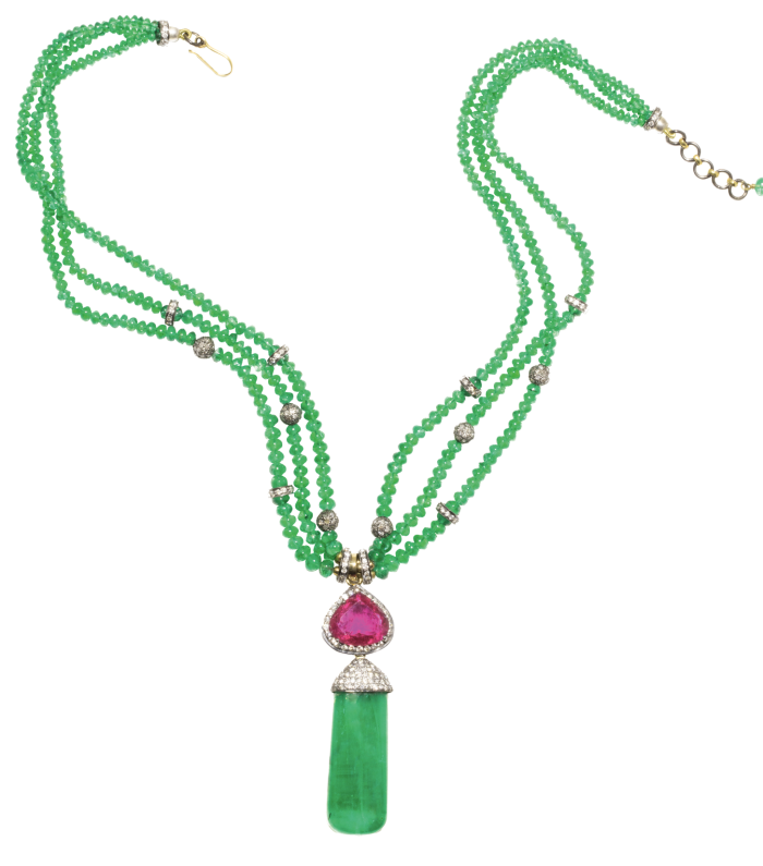 Amrapali diamond, emerald and tourmaline necklace, £32,480