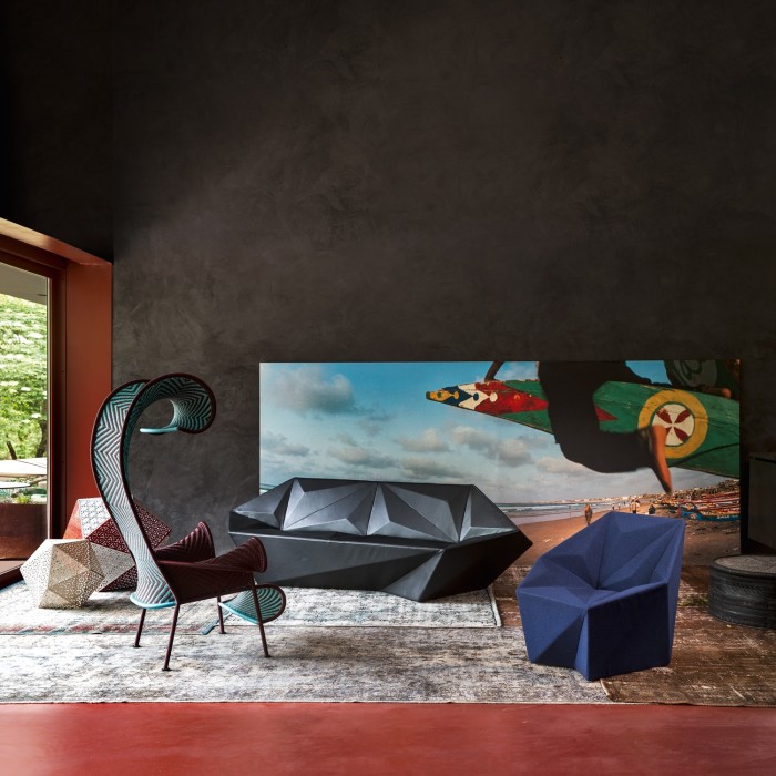 Daniel Libeskind for Moroso leather-upholstered Gemma sofa, £7,776, and fabric-upholstered Gemma armchair, £3,120