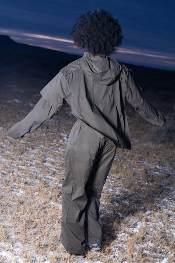 Goldwin 0 recycled nylon Wind shirt, €450, and Wind pants, €340