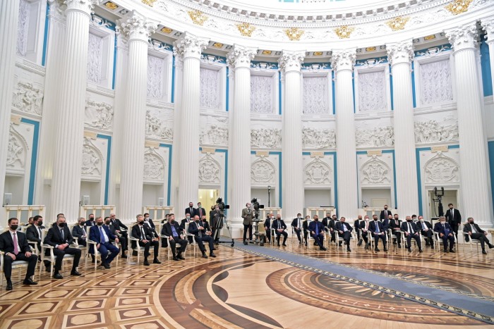 Business representatives meet Putin at the Kremlin on February 24 last year, the day the Russian president ordered the invasion. 