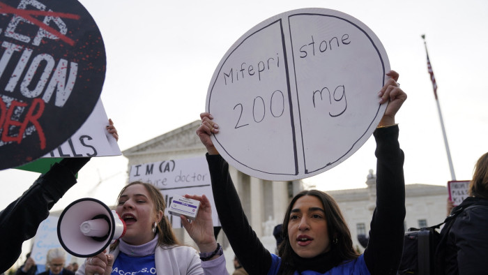Abortion-rights supporters rallying outside the US Supreme Court earlier this year 
