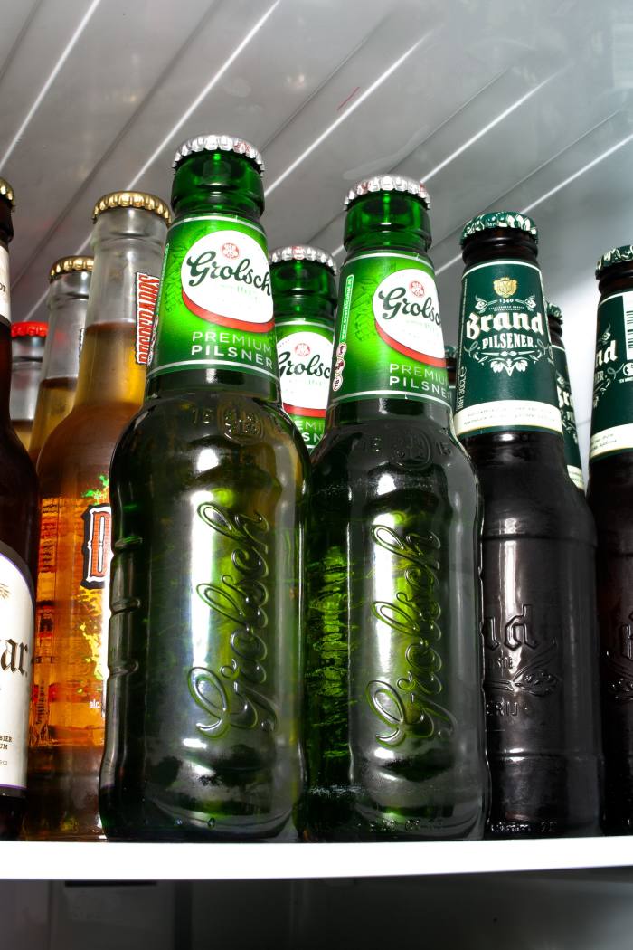 Grolsch, his “local pride” beer, in his fridge