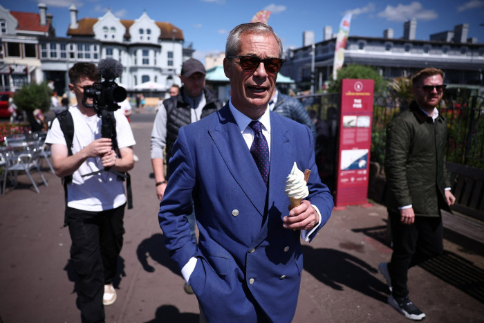 Reform leader Nigel Farage in Clacton, Essex, where he is running as a candidate