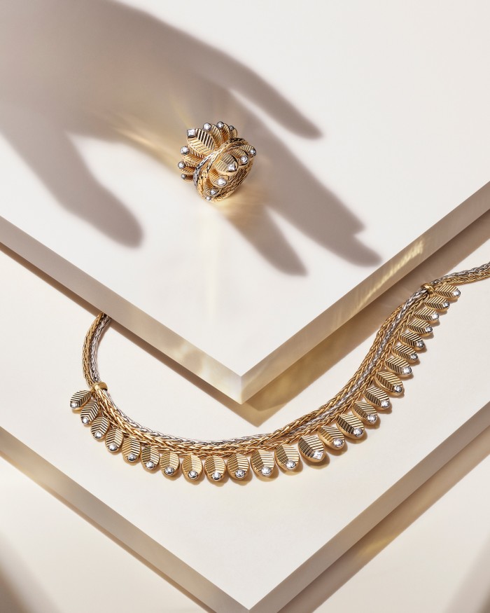 Cartier Grain de Café yellow-gold, white-gold and diamond ring, £11,800, and Grain de Café yellow-gold, white-gold and diamond necklace, £40,800