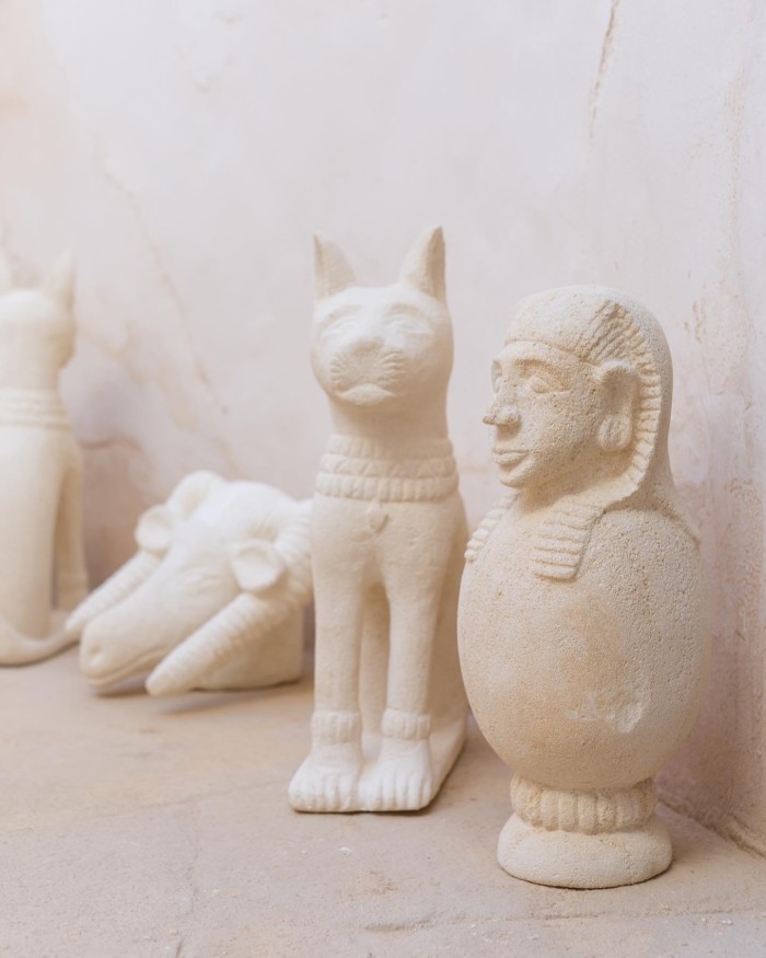 Limestone sculptures based on Barthélemy’s drawings of Egyptian deities
