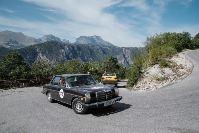 A 1968 Mercedes-Benz drives through Durmitor National Park