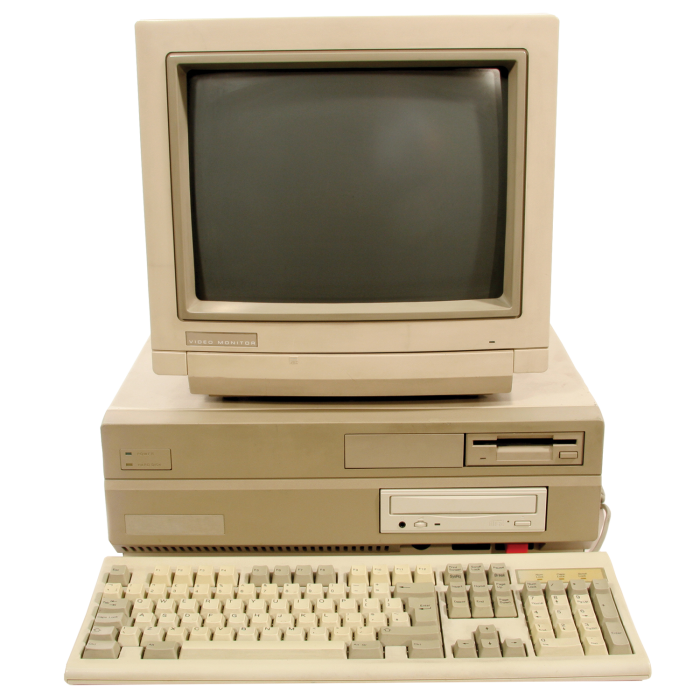 Commodore Amiga 2000 PC from 1980s, which includes a CRT monitor, CPU and mouse