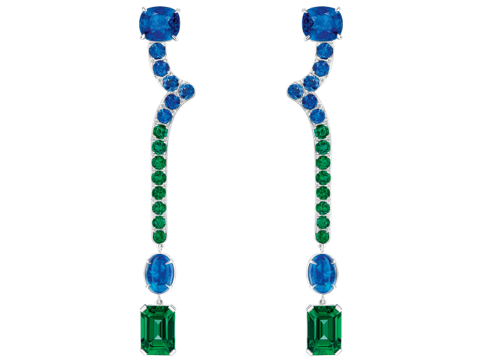 Louis Vuitton Stellar Times emerald, sapphire, black opal, platinum and white-gold Céleste earrings, POA