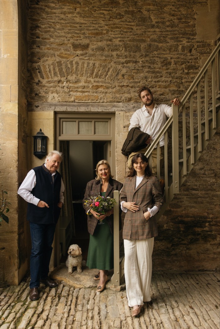Jerry, Caryn, Milly and Charlie Hibbert at Southrop Manor, with Angelica the cavachon