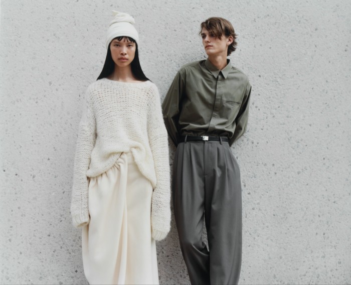 Diane wears alpaca silk Eryna top, £3,040, cashmere Silon skirt, £6,930, and wool Penelope hat, £920. Max Wagner wears cotton Fili shirt, £1,750, wool Rufus trousers, £1,380, and leather Brian belt, £890