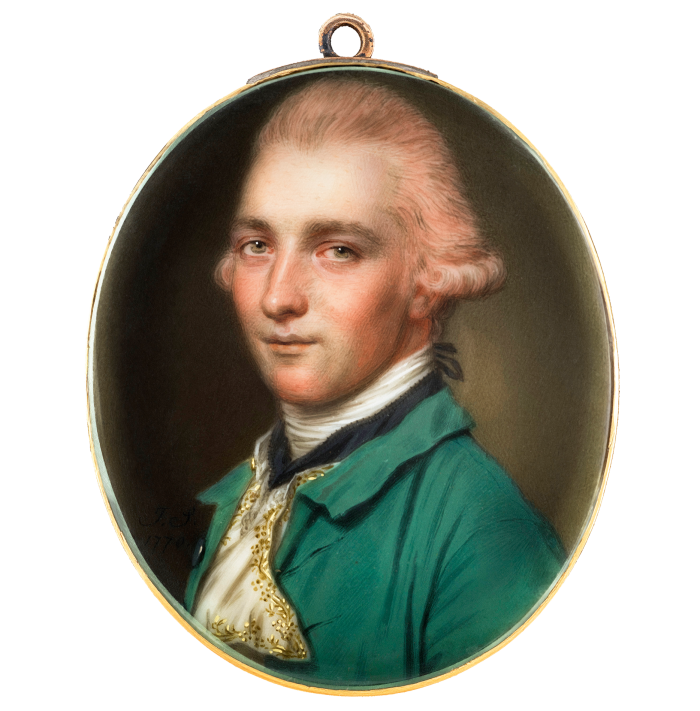 Gentleman in a Powdered Wig and Green Jacket , 1770, by John Smart (40mm high), from Philip Mould