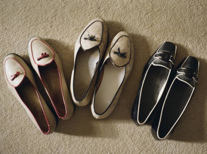 Three of Hanson’s mother’s pairs of Belgian loafers and Pappagallos