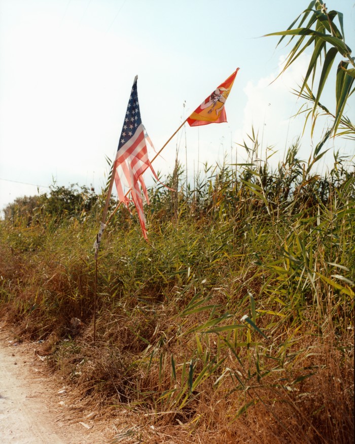 Flags on a path leading to the sea